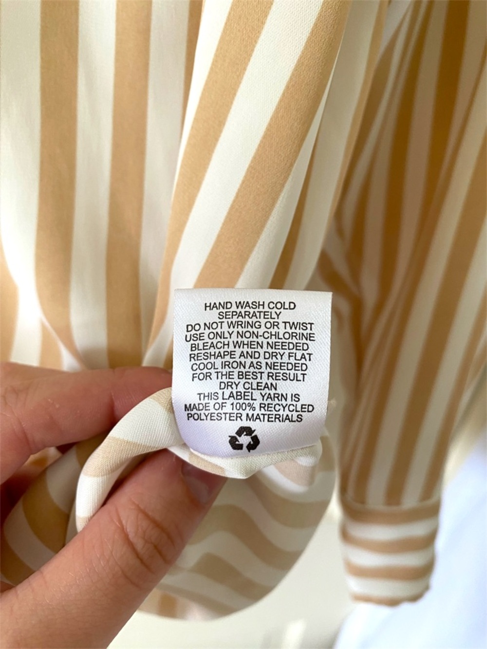 Olive & Oak Tan White Striped Button Down Blouse Womens Small Long Sleeve - Picture 8 of 12